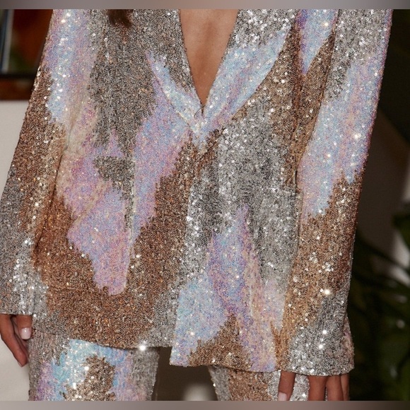 NEW 12th Tribe Genevieve Sequin Blazer Jacket Iridescent Gold Silver Small NWT - Picture 2 of 11